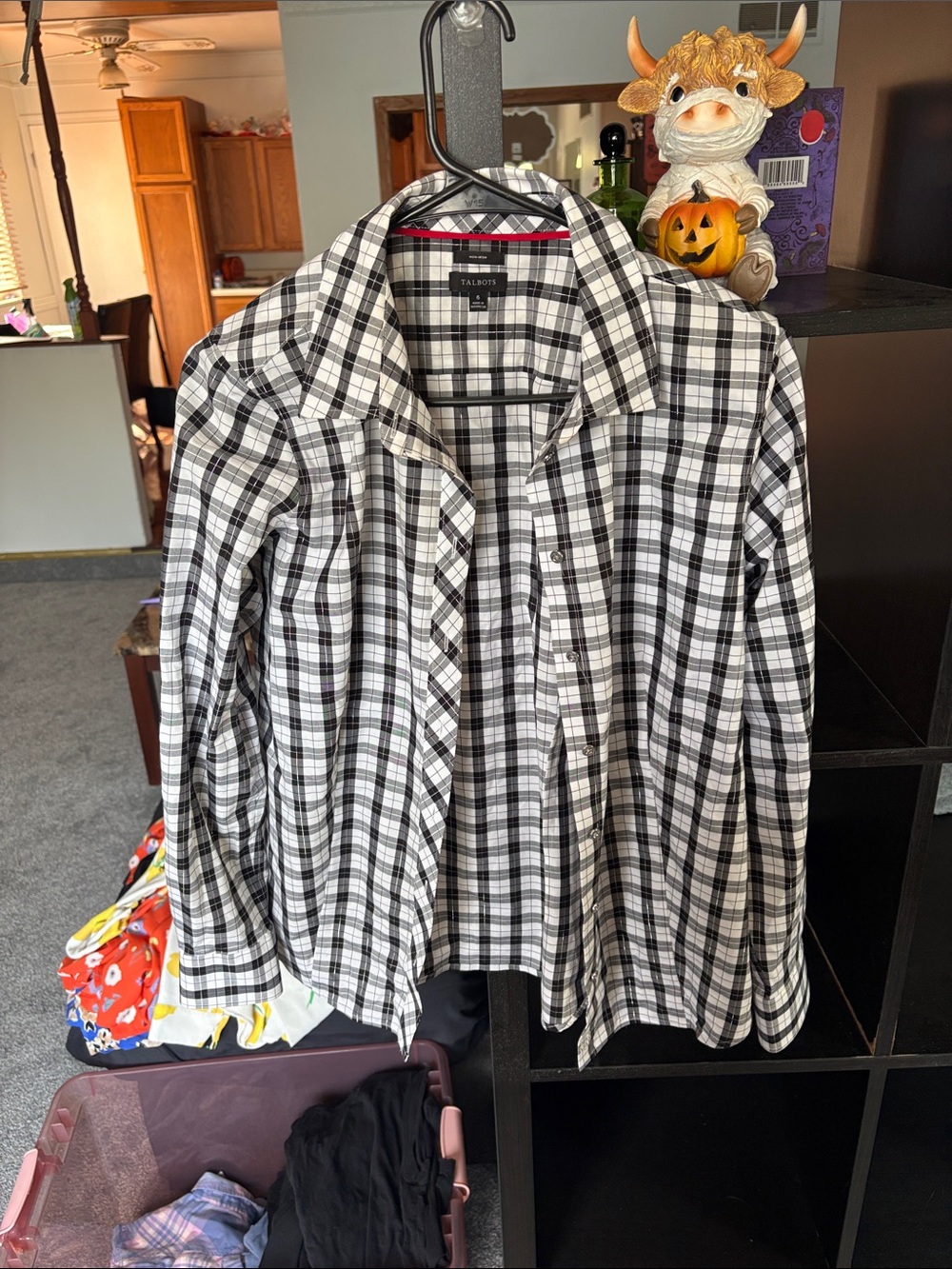 Talbots Black and White Plaid Button-Down Shirt